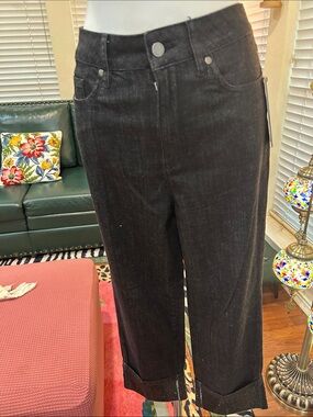 Karl Lagerfeld Black Cropped Wide-Leg Jeans with Cuffed Hem with black sequence